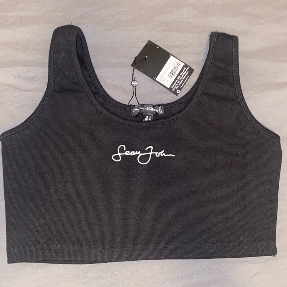 Sean John black rib scoop crop top